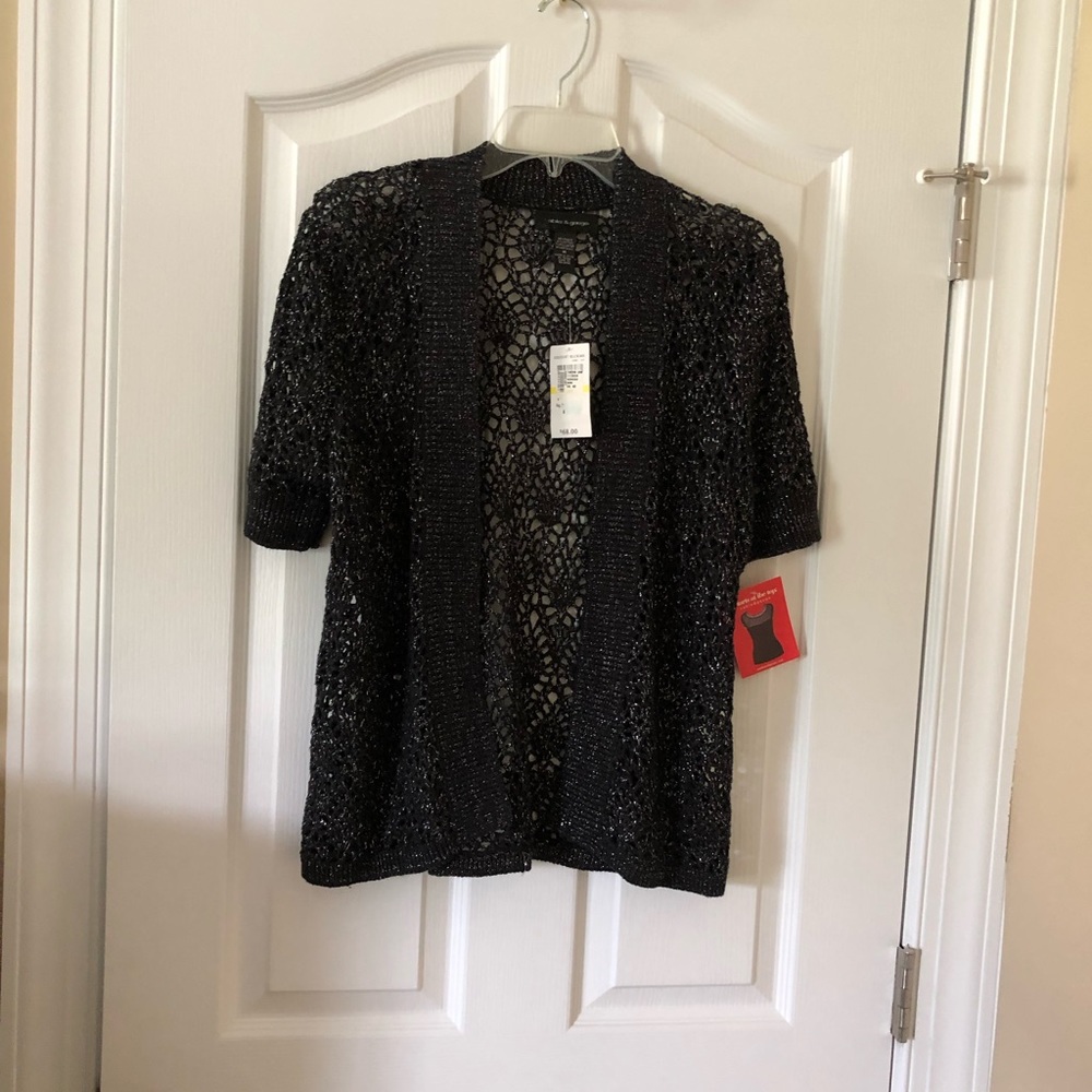 Cable & Gauge Black/Silver Open Crocheted Jacket